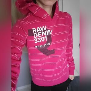 G-Star Pink Striped Hoodie size Small with Logo